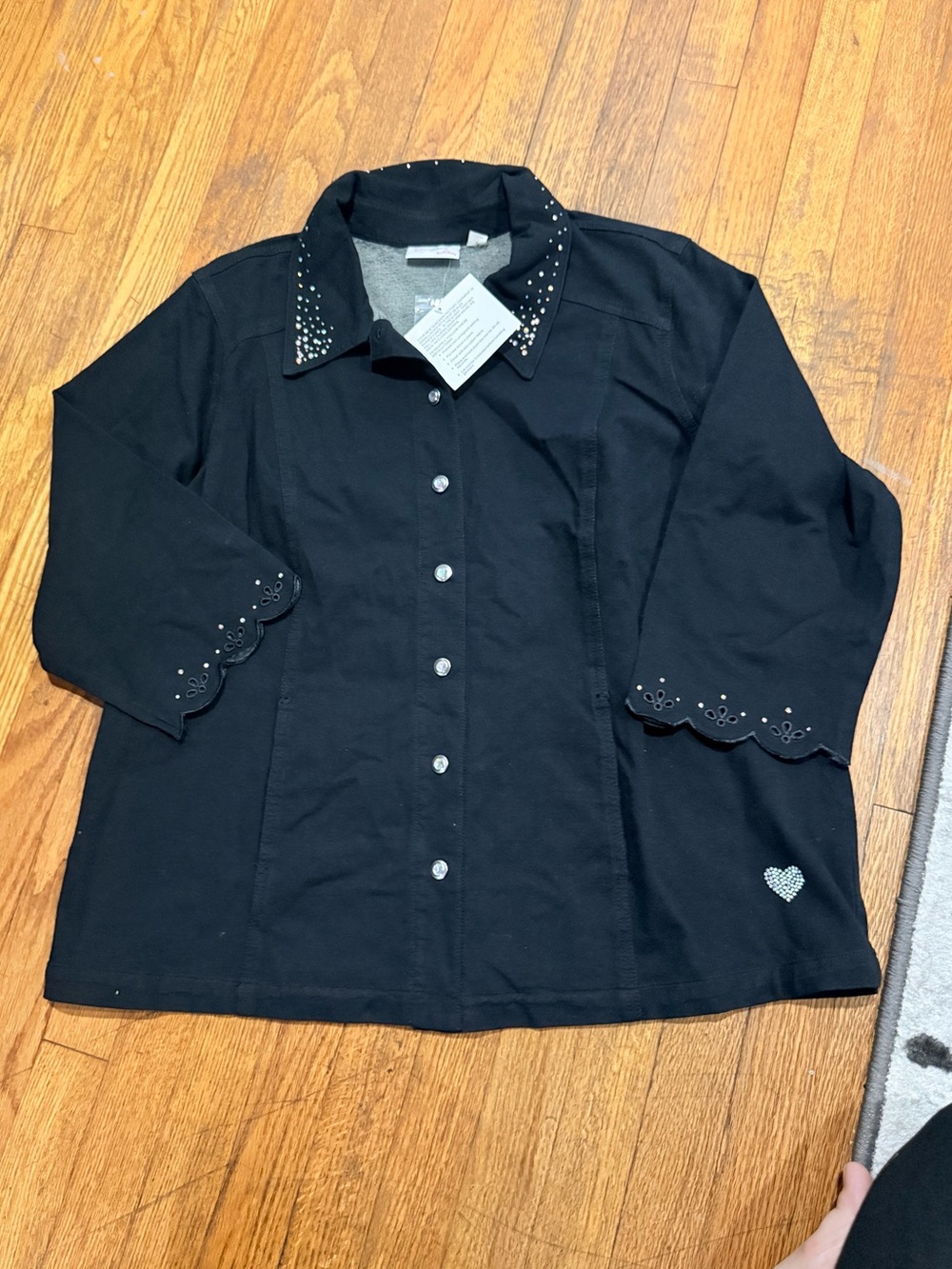 Dream Jeannes Women’s Black Embellished Button-Up Denim Jacket 1X